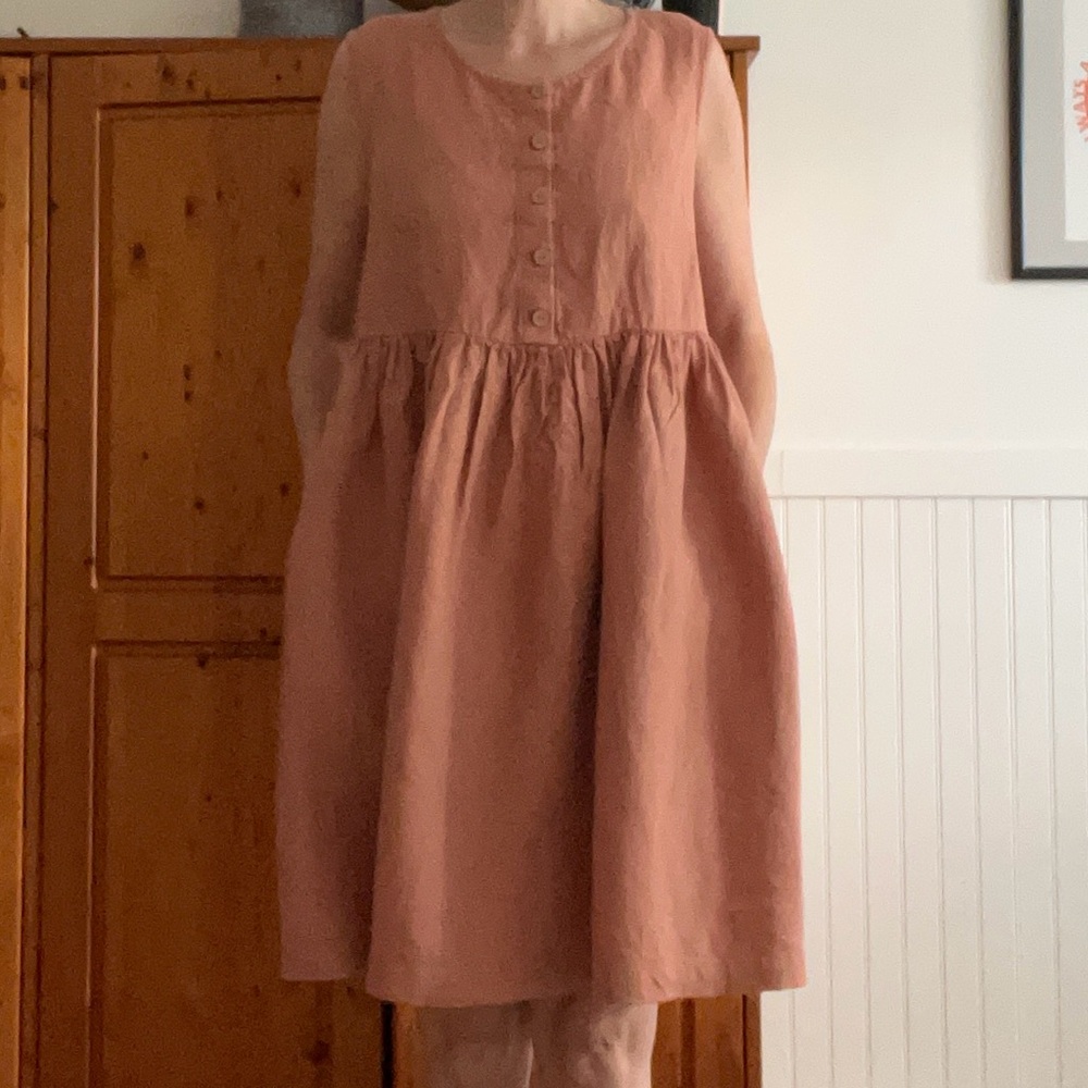 Not Perfect Linen Sleeveless Midi Button-Front “Mama” Dress